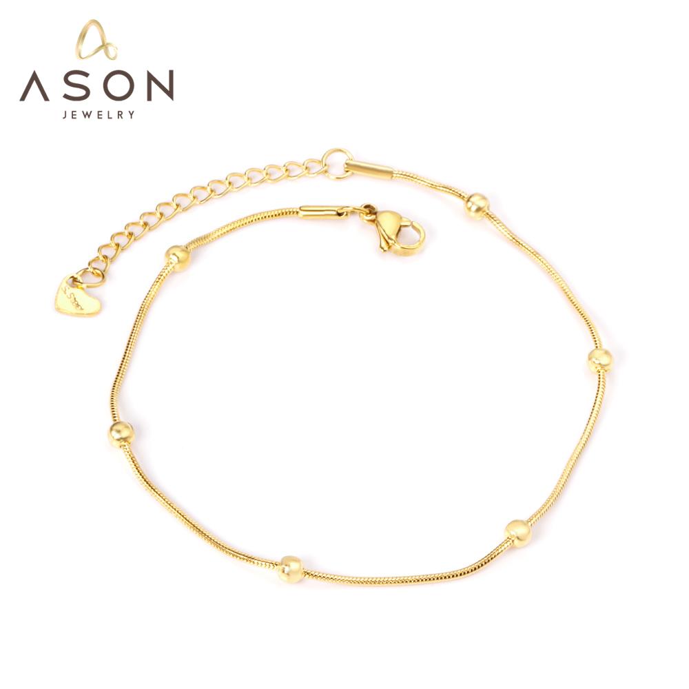 ASON Bead Foot Chains with Extender Adjustable Chain Anklet Gold Color Stainless Steel Fashion Jewelry for Women Beach asonjewelry