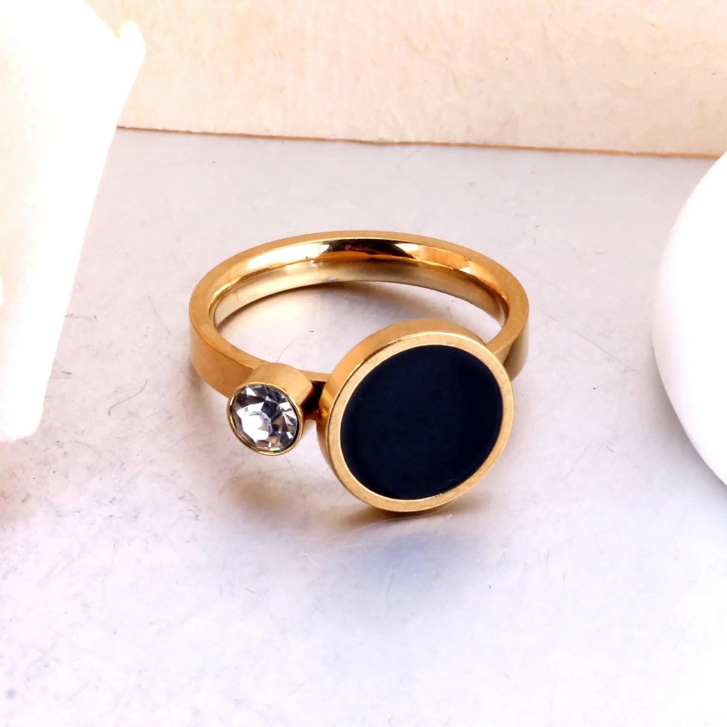 Trendy Women Black Stone Ring With Cubic Zirconia For Decor No Fade Rings Jewelry USA Size 6-8 asonjewelry