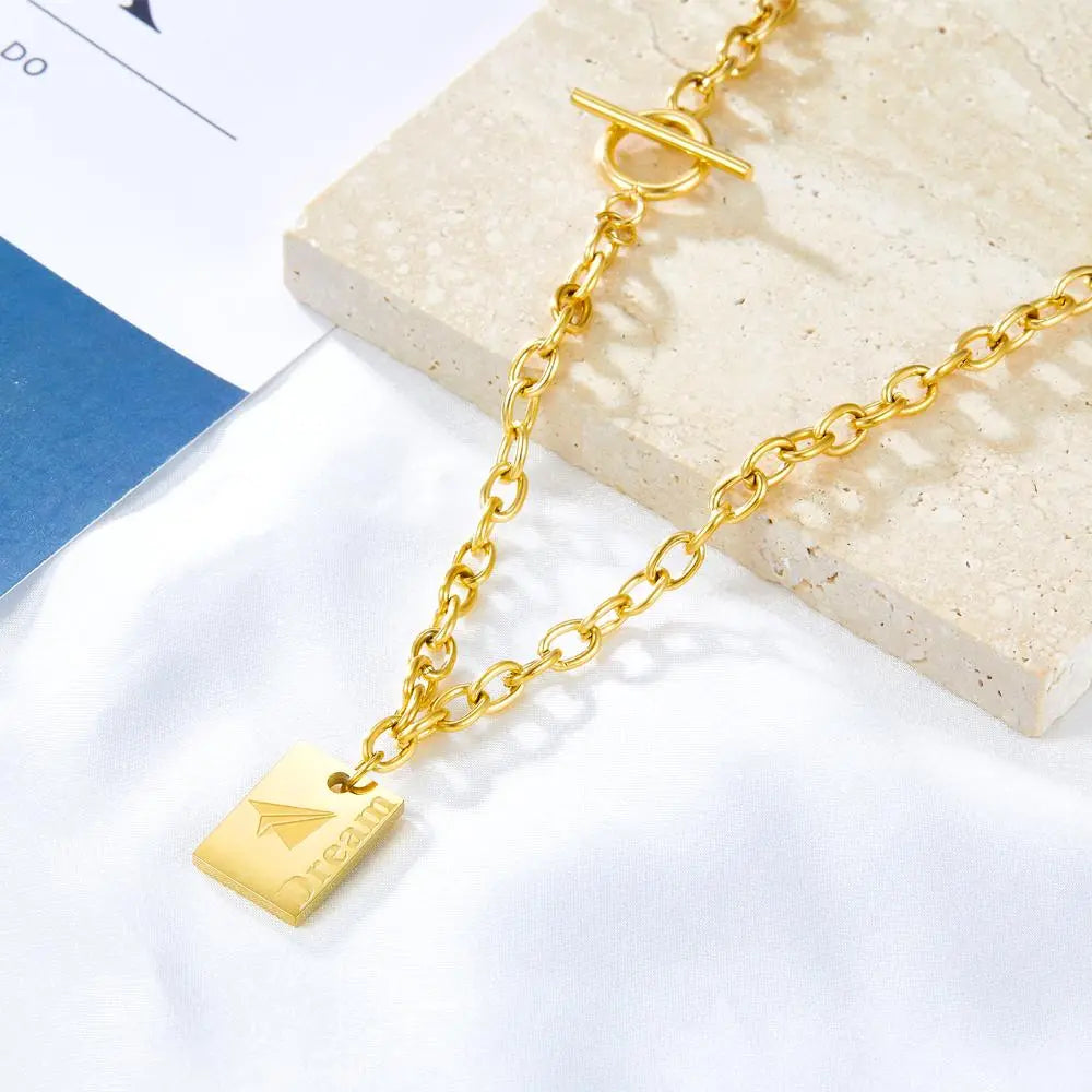 Gold Plated Link Chains For Man/Woman Thick Collier Punk Style Dream Letter Geometric Pendant Necklaces Hip Hop asonjewelry