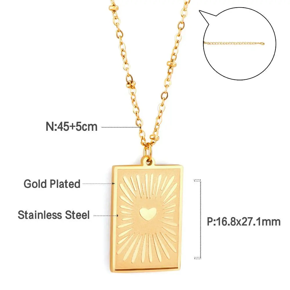 Stainless Steel Heart Shape Pattern Pendant Necklace Gold Color Collar Couple Gifts Accessories asonjewelry