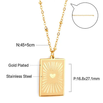 Stainless Steel Heart Shape Pattern Pendant Necklace Gold Color Collar Couple Gifts Accessories asonjewelry