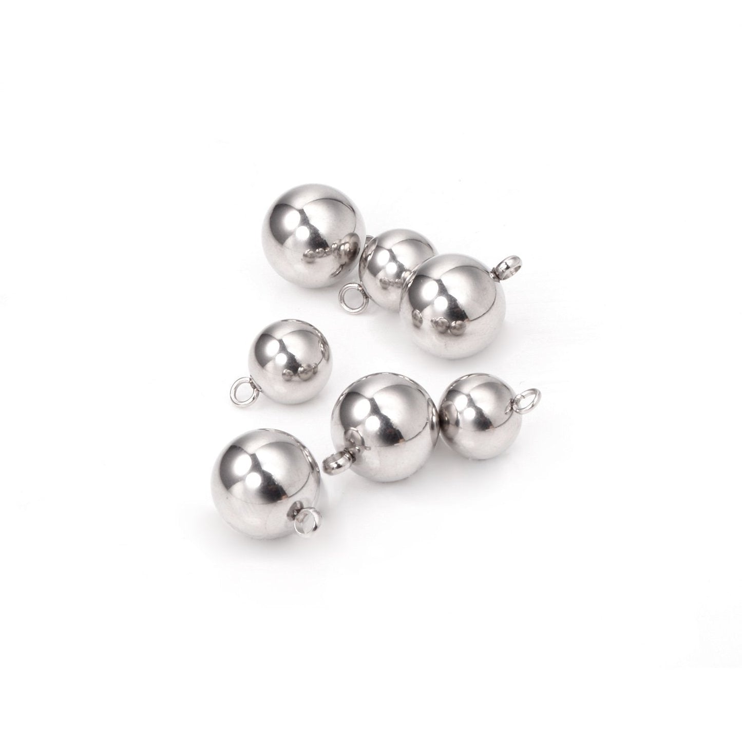ASON 100pcs 8mm 10mm Stainless Steel Ball with Ring Jewelry Finding Pendant Charm Steel Beads for DIY Jewelry Making asonjewelry
