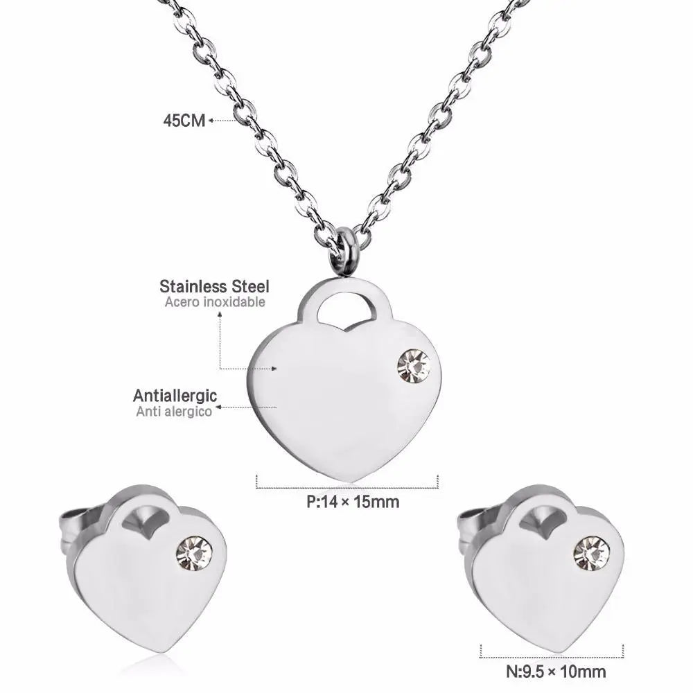 Lovely Heart Stainless Steel Bridal Jewelry Sets Necklace Earrings Accessories Set For Women Wedding Gift asonjewelry