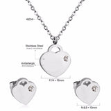 Lovely Heart Stainless Steel Bridal Jewelry Sets Necklace Earrings Accessories Set For Women Wedding Gift