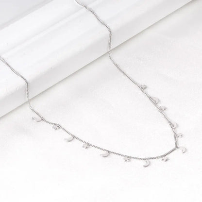 New Arrival Steel Color Moon And Star Pendant Necklace Female Jewelry Chains Necklaces Party Jewlley bijoux femme asonjewelry