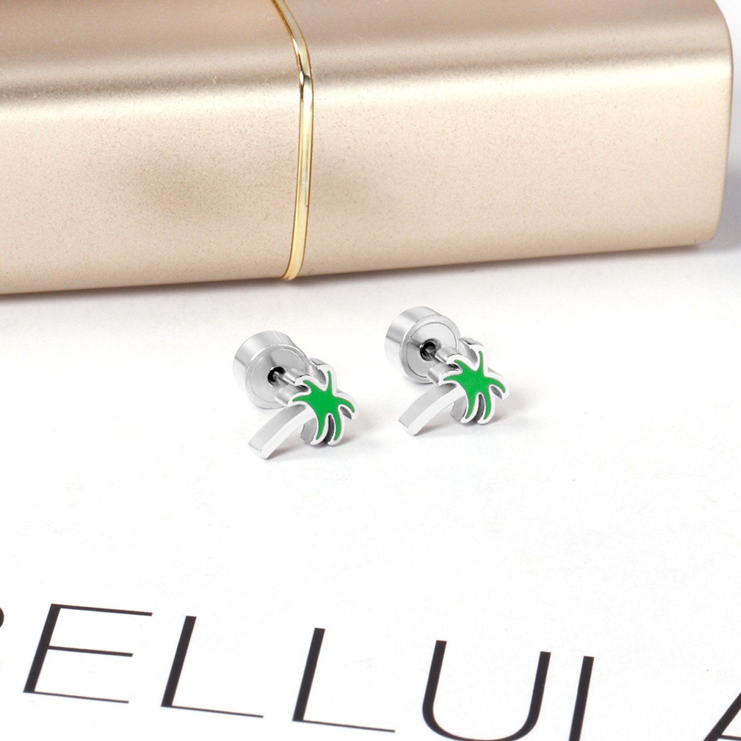 ASON Cute Children's Stud Earrings Silver Color Stainless Steel Coconut Tree Cartoon Ear Studs for Girl Jewelry Gift asonjewelry