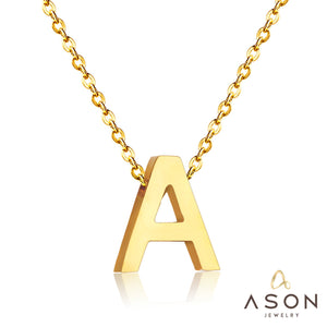 ASON Delicate Classic Style Initial 26 Letters Alphabet Chain Pendant Necklace Stainless Steel Gold Color Jewelry Chokers