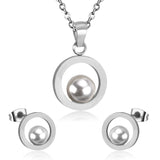 Fashion Bridal Wedding Dubai Jewelry Set Circle Fake-Pearl Necklace Earring Jewellery Sets For Women Girls