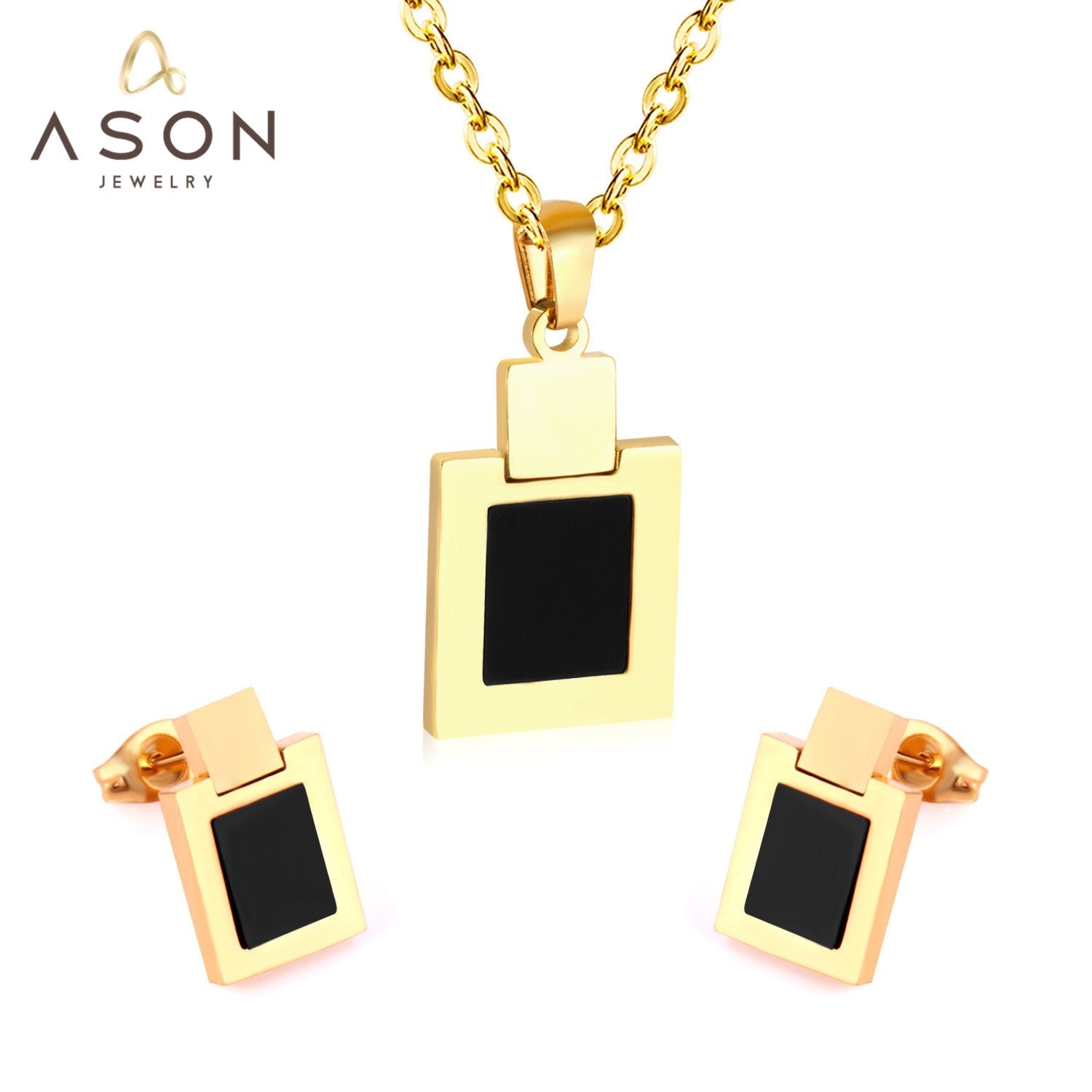 ASON Necklace Earring Sets Stainless Steel Black Shell Pendant Necklace Bijoux Children Jewelry For Girl Earrings Party asonjewelry