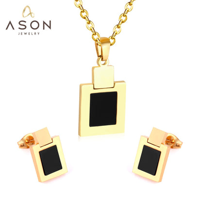 ASON Necklace Earring Sets Stainless Steel Black Shell Pendant Necklace Bijoux Children Jewelry For Girl Earrings Party asonjewelry