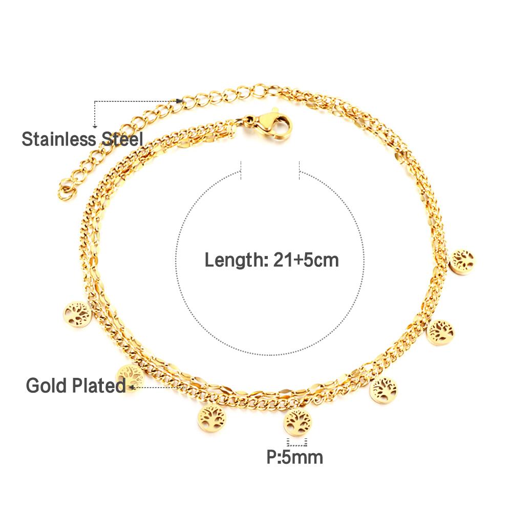 ASON Trendy Round Hollow Out Tree Accessories Multi-layer Chain Anklet Gold Color Stainless Steel For Women Fashion Jewelry asonjewelry