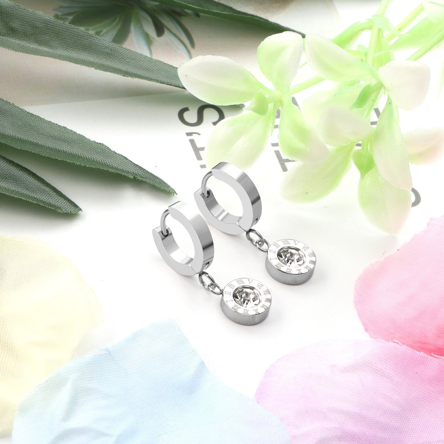 ASON Lovely Roman Numerals Pendant Earrings with Cubic Zirconia for Women Girls Dangle Earring Accessories Jewelry Gift asonjewelry