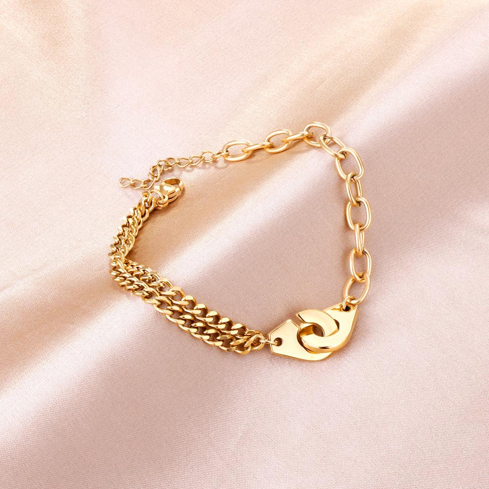 ASON Gold Color Stainless Steel 17+3 cm Cuff Shape Bracelets For Women Layer Chains Daily Wear Jewelry Accessory Patry Gift asonjewelry