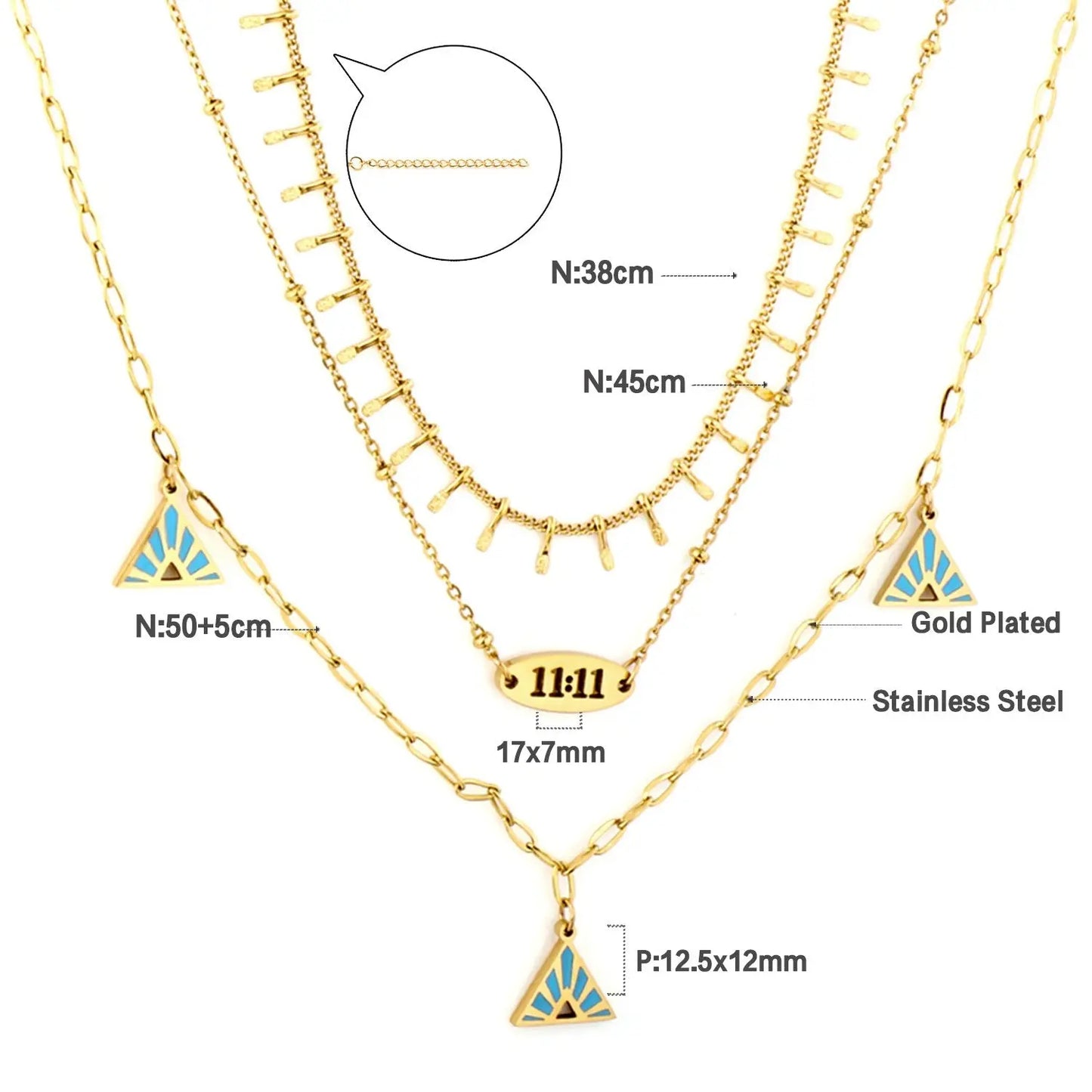 Blue Triangle Charms Collier Brand Design Three-Layered Necklaces Gold Plated Link Chain Choker Romantic Y2K Collar asonjewelry