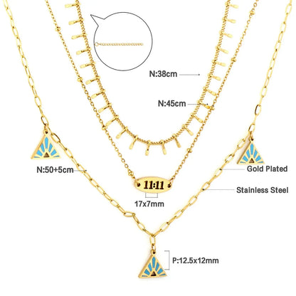 Blue Triangle Charms Collier Brand Design Three-Layered Necklaces Gold Plated Link Chain Choker Romantic Y2K Collar asonjewelry