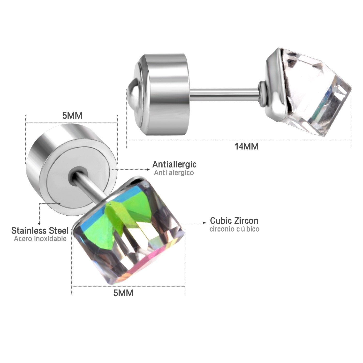 ASON Square Stud Earrings for Women/Girl Stainless Steel Silver Color Cubic Zirconia  Earring Collier Female Accessories asonjewelry