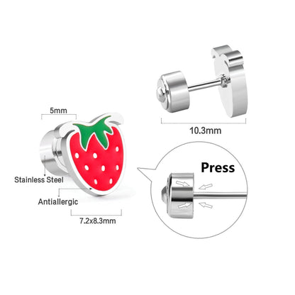 ASON Trendy Children's Pink Strawberry Piercing Stud Earring Silver Color Stainless Steel Ear Stud for Girl Jewelry Gift asonjewelry