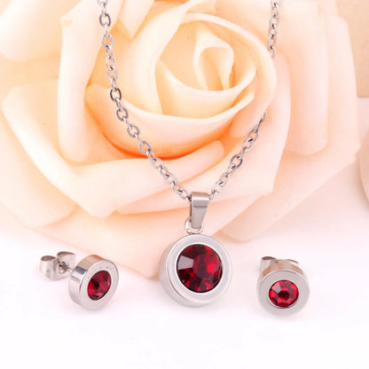 Stainless Steel Round Multi-color Pendant Necklace Earrings Sets For Women Indian Jewellry Accessories pendientes asonjewelry