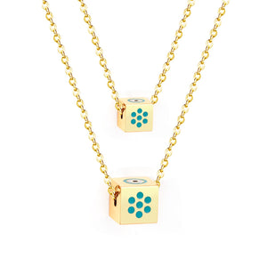 Men And Women Double Chain Necklace Stainless Steel Gold Silver Color Fashion Block Pendant Necklace Accessories