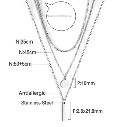 ASON Round and Steel Bar Pendant Necklace Multi-layer 316L Stainless Steel Chain for Women Men Choker Fashion Jewelry Gift asonjewelry