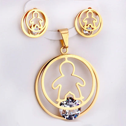 Fashion Gold Necklace Earring Jewellery Set Stainless SteelCrystal Wedding Bridal Dubai Jewelry Set For Girl Women asonjewelry