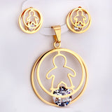 Fashion Gold Necklace Earring Jewellery Set Stainless SteelCrystal Wedding Bridal Dubai Jewelry Set For Girl Women