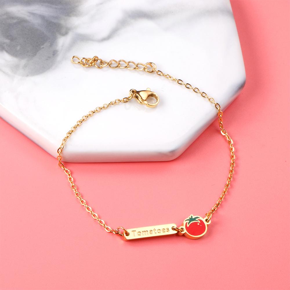 ASON Lovely Cartoon Tomato Charm Bracelet 316L Stainless Steel Adjustable Bangle for Women Gift Fashion Jewelry Accessories asonjewelry