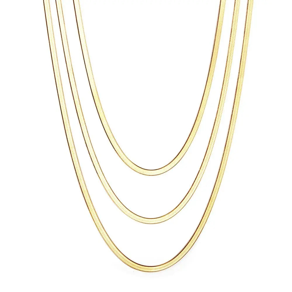 Triple Chain Flat Snake Chains Collier For Women Collar 18K Gold Plated Luxury Necklaces Chain Bohemia Trendy 2022 asonjewelry