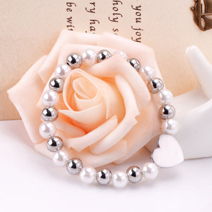 ASON Heart Shape Pendant 8mm Ball Beaded With Imitation Pearl Chain Bracelets Gold Color Stainless Steel For Women Jewelry asonjewelry