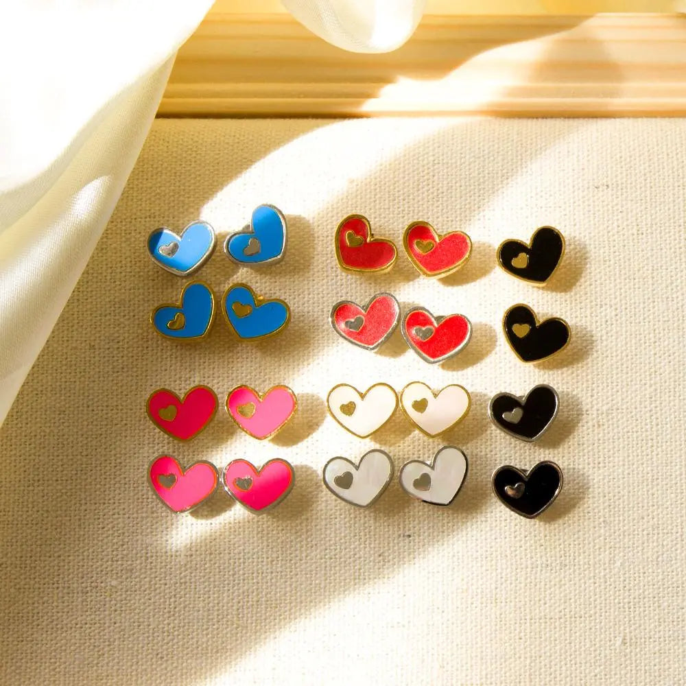 5 Colors Fashion Jewelry Stainless Steel Heart Stud Earring Set For Women's Shell Korean Earrings Set Brinco asonjewelry