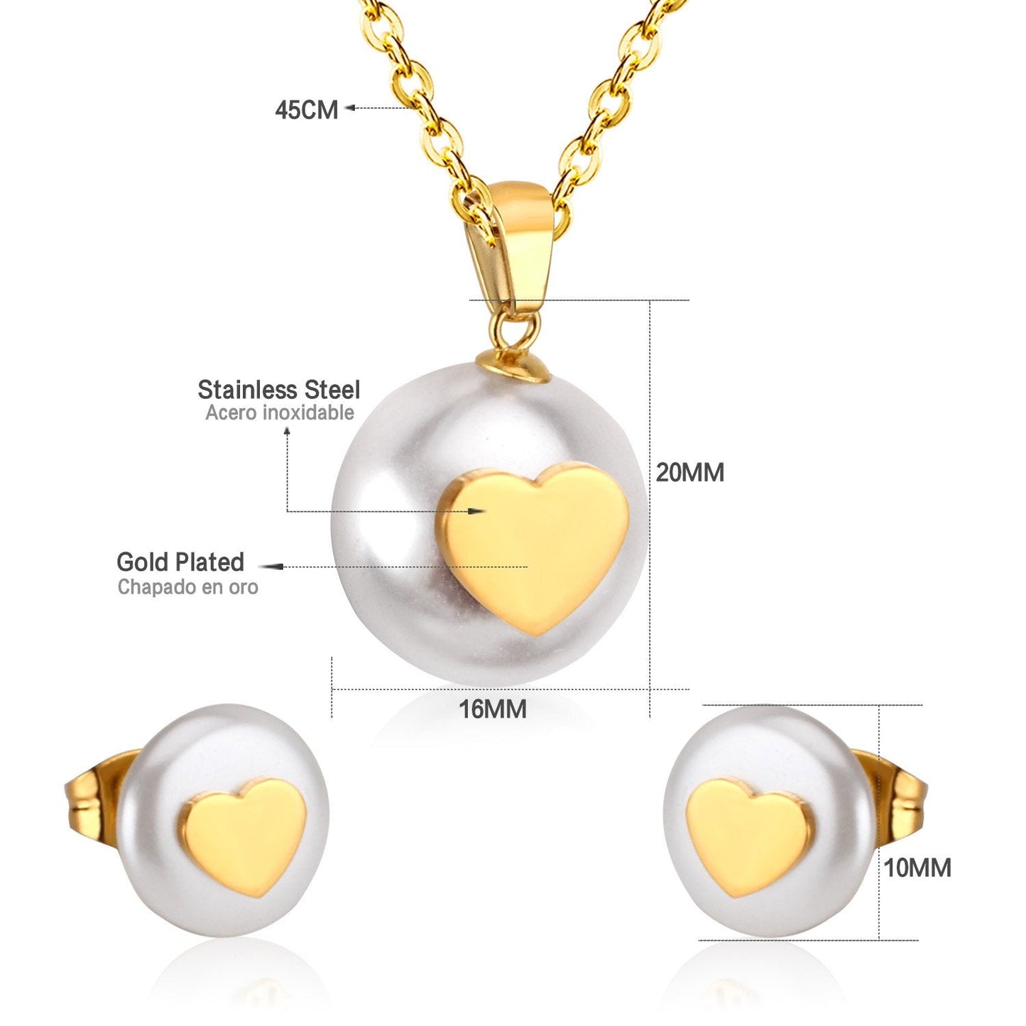 ASON Imitation Pearl Bridal Wedding Jewelry Set for Women Stainless Steel Pendant Necklace Small Stud Earring Gold Color asonjewelry