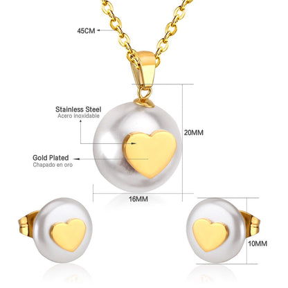 ASON Imitation Pearl Bridal Wedding Jewelry Set for Women Stainless Steel Pendant Necklace Small Stud Earring Gold Color asonjewelry
