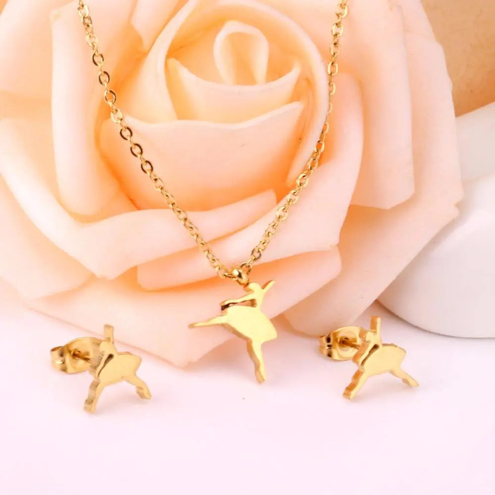Ballet Girl Stainless Steel Dubai  Bridal Jewelry Sets Women Fashion Necklace Earrings Jewelry Set Accessories asonjewelry
