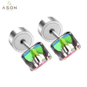 ASON-pendientes cuadrados de acero inoxidable para mujer y niña, aretes de circonia cúbica de Color plateado, accesorios femeninos 