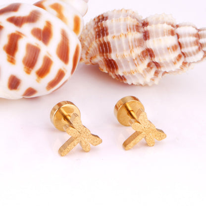 ASON Stainless Steel Dragonfly Cubic Zirconia Screw Stud Earring Classic Style Gold Color Christmas Earring Female Party asonjewelry