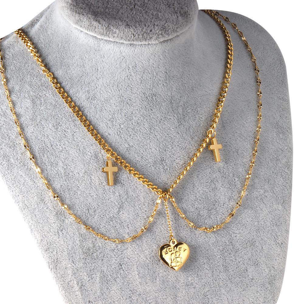 ASON Fashion Heart Cross Multi-layer Chain Pendant Necklace Gold Color Stainless Steel Choker for Women Jewelry Accessories asonjewelry