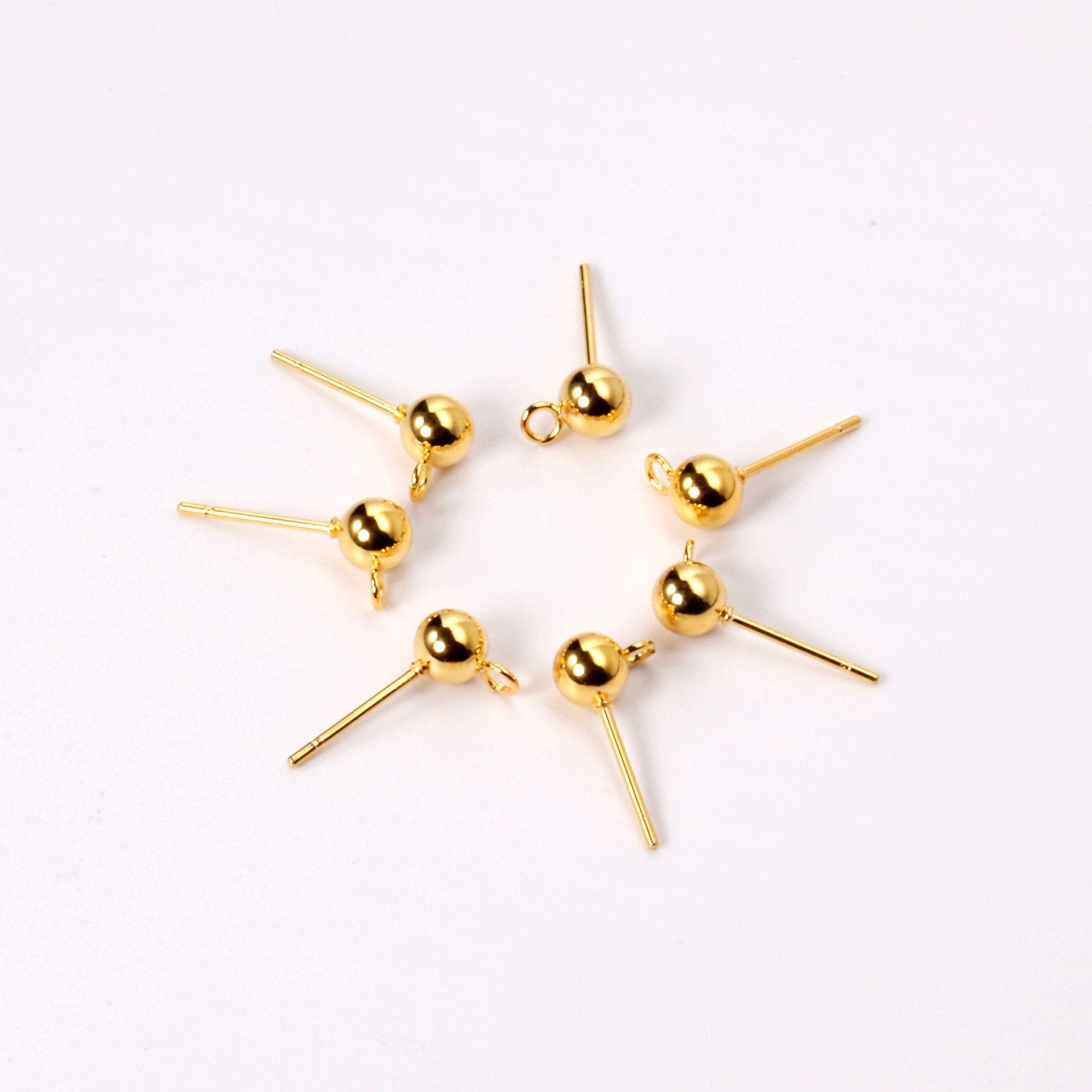 ASON 100pcs/lot Fashion Earring Small Ball Ear Studs Stainless Steel Gold Base Setting Connector For DIY Jewelry Making Supplies asonjewelry