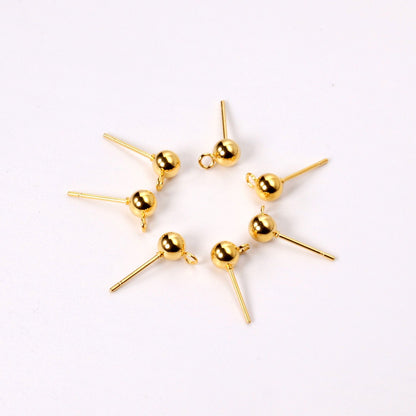 ASON 100pcs/lot Fashion Earring Small Ball Ear Studs Stainless Steel Gold Base Setting Connector For DIY Jewelry Making Supplies asonjewelry