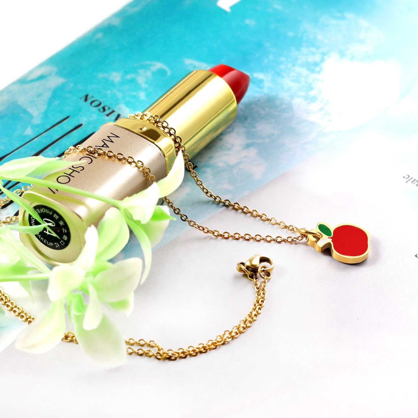 ASON 316L Stainless Steel Choker Gold Color Chain Apple Pendant Necklace Jewelry for Women Girl Anniversary Party Gift asonjewelry