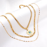 Triple Pendant Necklace For Office Lady Asethetic Collares Blue Evil Eyes Woman Multilayer Collier Boho Fashion New