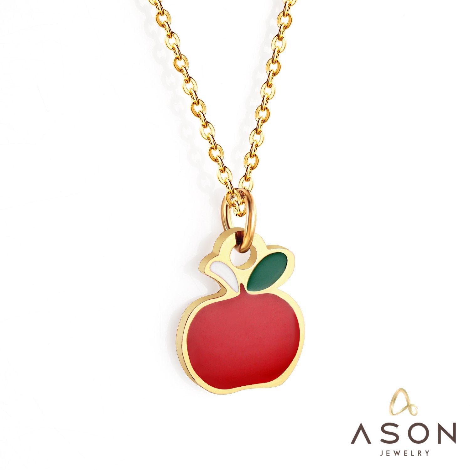 ASON 316L Stainless Steel Choker Gold Color Chain Apple Pendant Necklace Jewelry for Women Girl Anniversary Party Gift asonjewelry