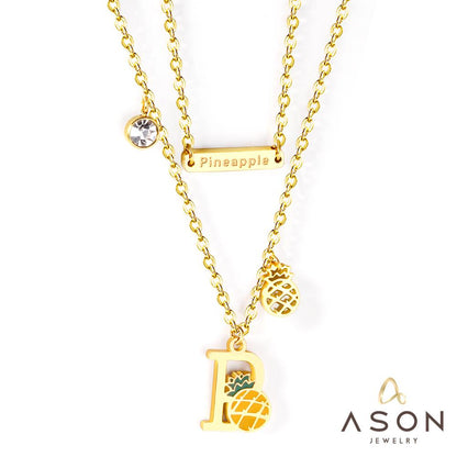 ASON Gold Color Cute Pineapple Pendant Necklace Stainless Steel Choker with Cubic Zirconia for Women Fashion Jewelry asonjewelry