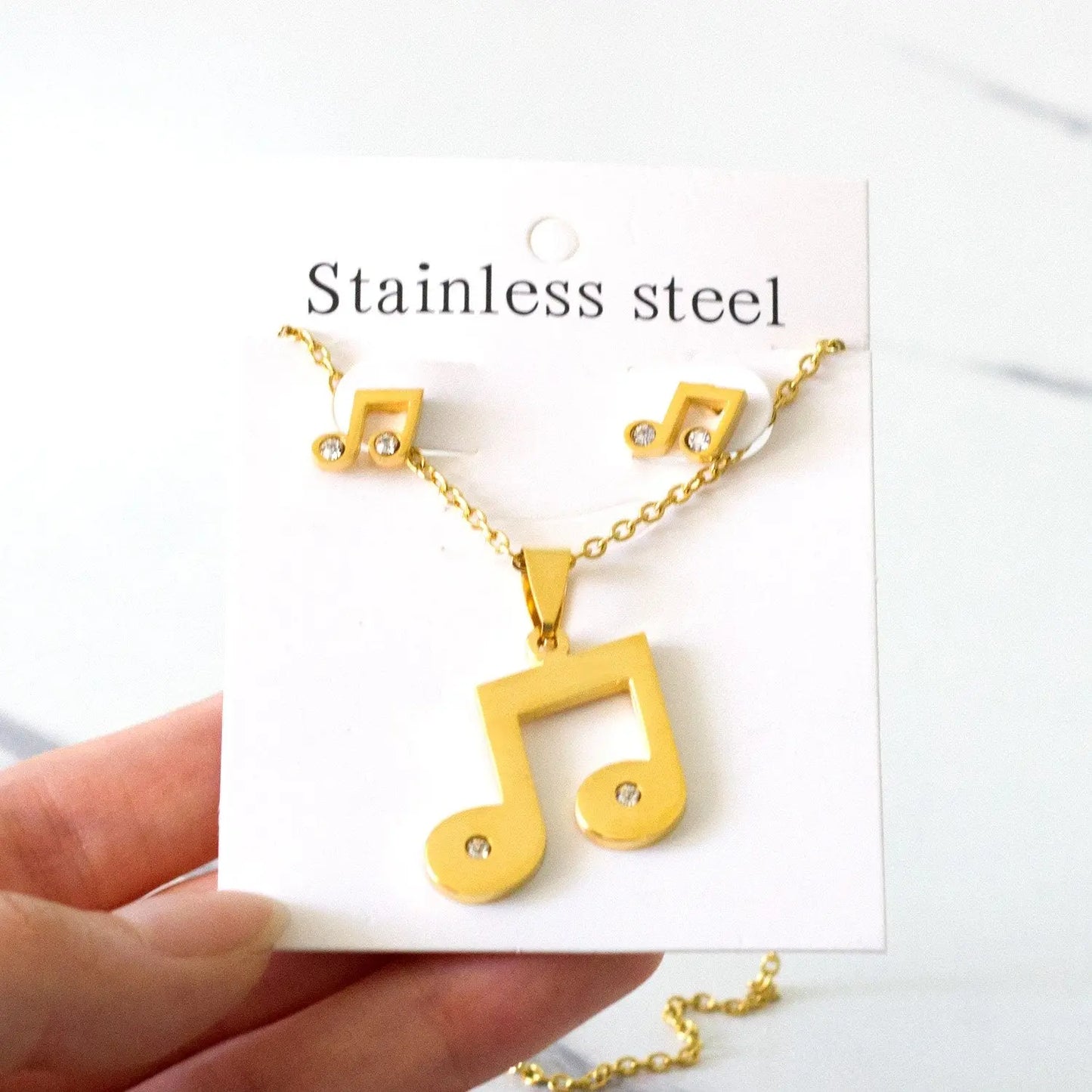 Trendy Music Crystal Jewelry Stainless Steel Chain Necklaces Earrings Sets For Women Indian Jewellry parures bijoux asonjewelry