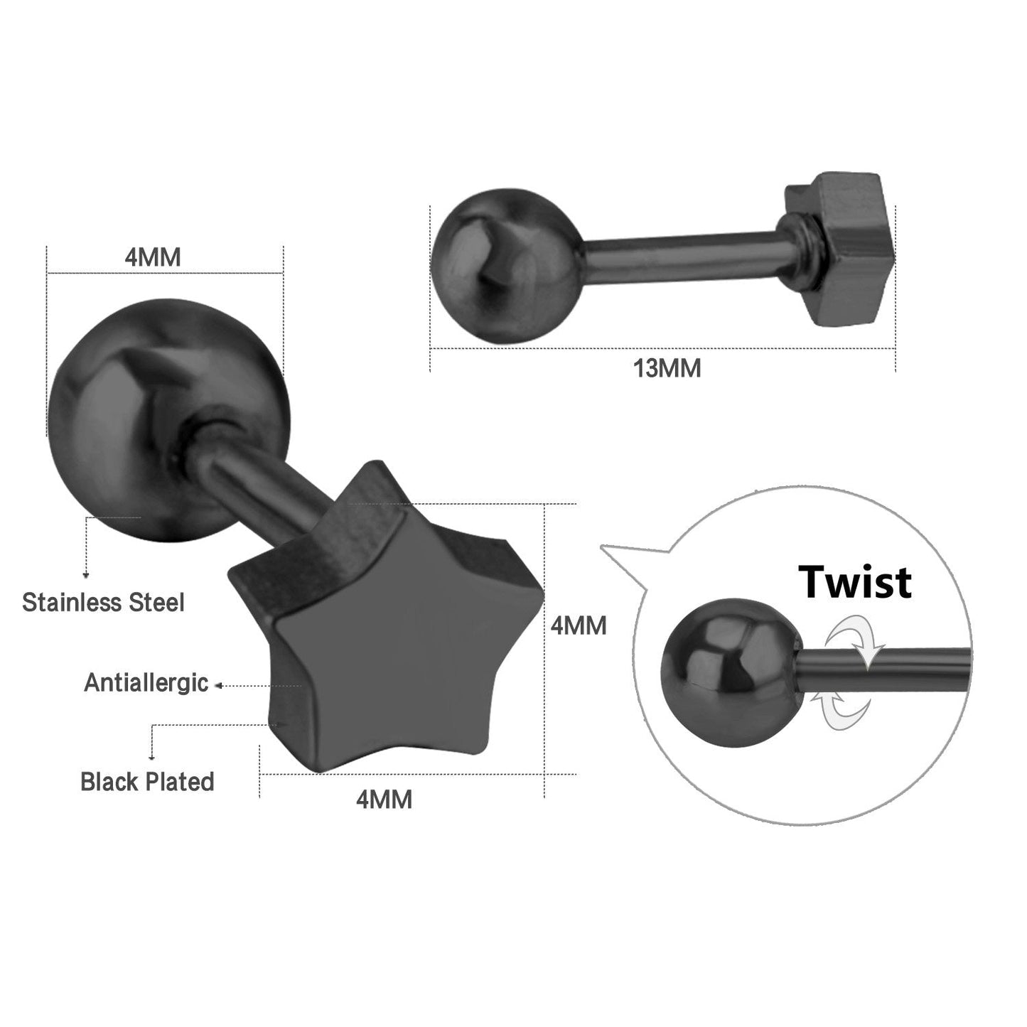 ASON Chic Style Rose Gold/Star Screw Stud Earring Stainless Steel Anti-allergy Earring Women/Kid Accessories Party Bijoux asonjewelry