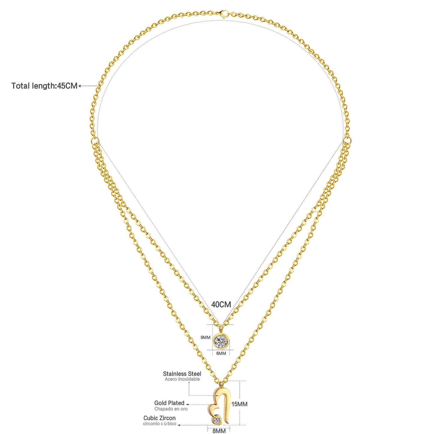 ASON Heart Round Cubic Zirconia Multi-layer Link Chain Pendant Necklace Stainless Steel Gold Color Collars Jewelry Chokers asonjewelry