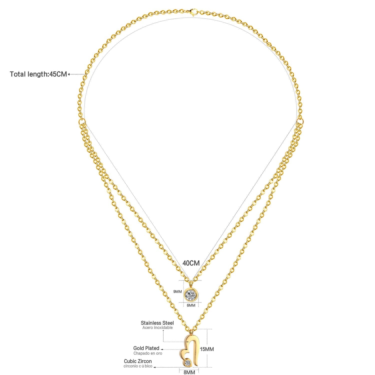 ASON Heart Round Cubic Zirconia Multi-layer Link Chain Pendant Necklace Stainless Steel Gold Color Collars Jewelry Chokers asonjewelry