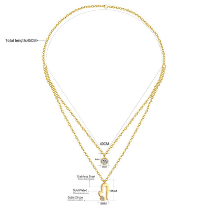 ASON Heart Round Cubic Zirconia Multi-layer Link Chain Pendant Necklace Stainless Steel Gold Color Collars Jewelry Chokers asonjewelry