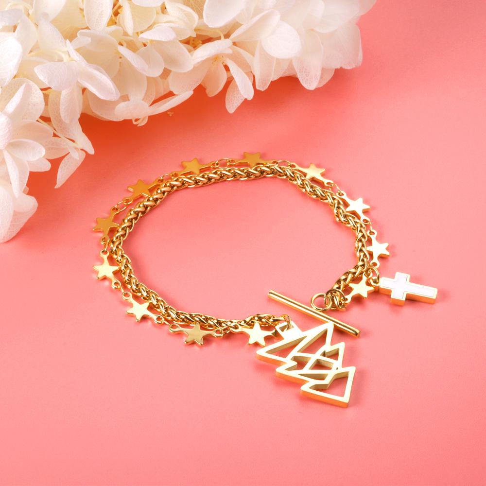 ASON Gold Color Star with Cross Charm Bracelets Stainless Steel Tree Pendant Link Bangles for Women Christmas Gift Jewelry asonjewelry
