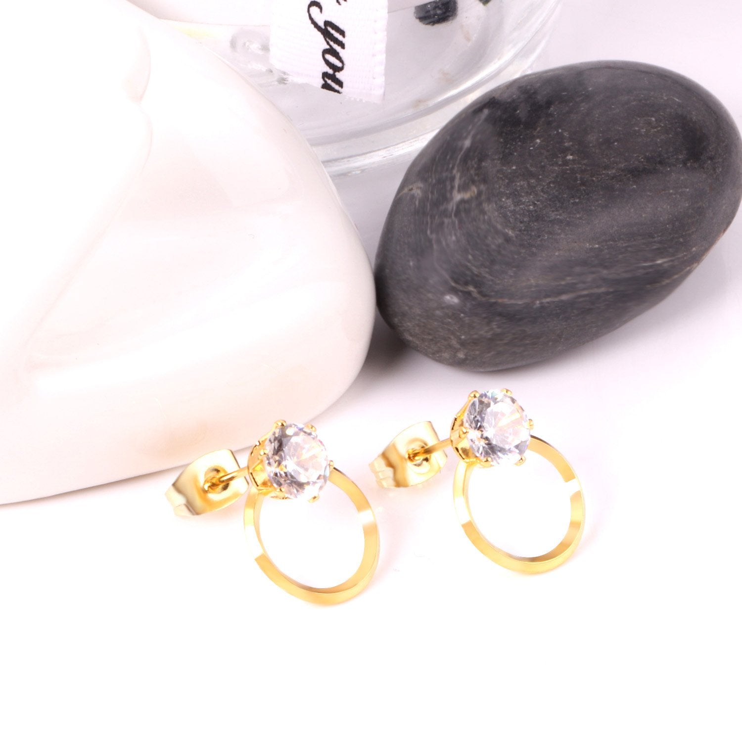 ASON Wedding Jewelry Round Cubic Zirconia Anti-allergy Stud Earring Stainless Steel Round Earrings Female Accessories Party asonjewelry