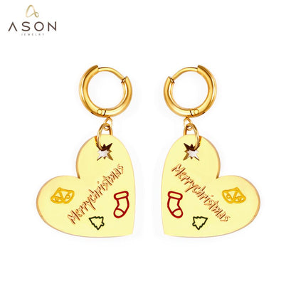 ASON Fashion Gold Color Heart Drop Earrings Jewelry Stainless Steel Dangle Earring for Women Christmas Gift Accessory asonjewelry